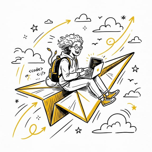 Developer flying on paper plane
